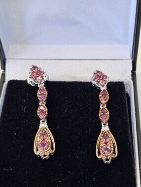 Genuine Pink Tourmaline Earrings Palladium Sterling Silver 18k Rose Gold